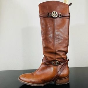 Tory Burch Calista Women's 10.5 M Zip Knee High Brown Leather Riding Boots